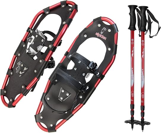 ALPIDEX Sneeuwschoenen Aluminium Vanaf Schoenmaat 36 Tot 135 kg Draagtas  Optioneel Stokken, Kleur:Black/Red 25 mit Stöcken : Amazon.nl: Sport \u0026  outdoor