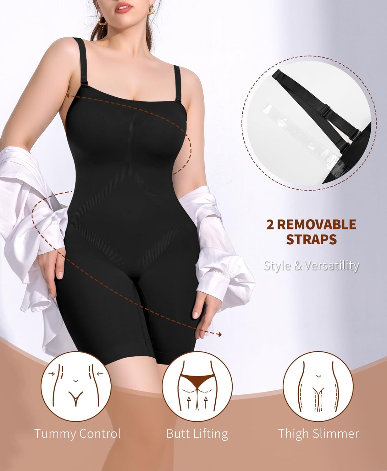 Werena Strapless Shapewear Bodysuit for Women Tummy Control Shapewear Full Body Shaper with Removable Straps - Image 3