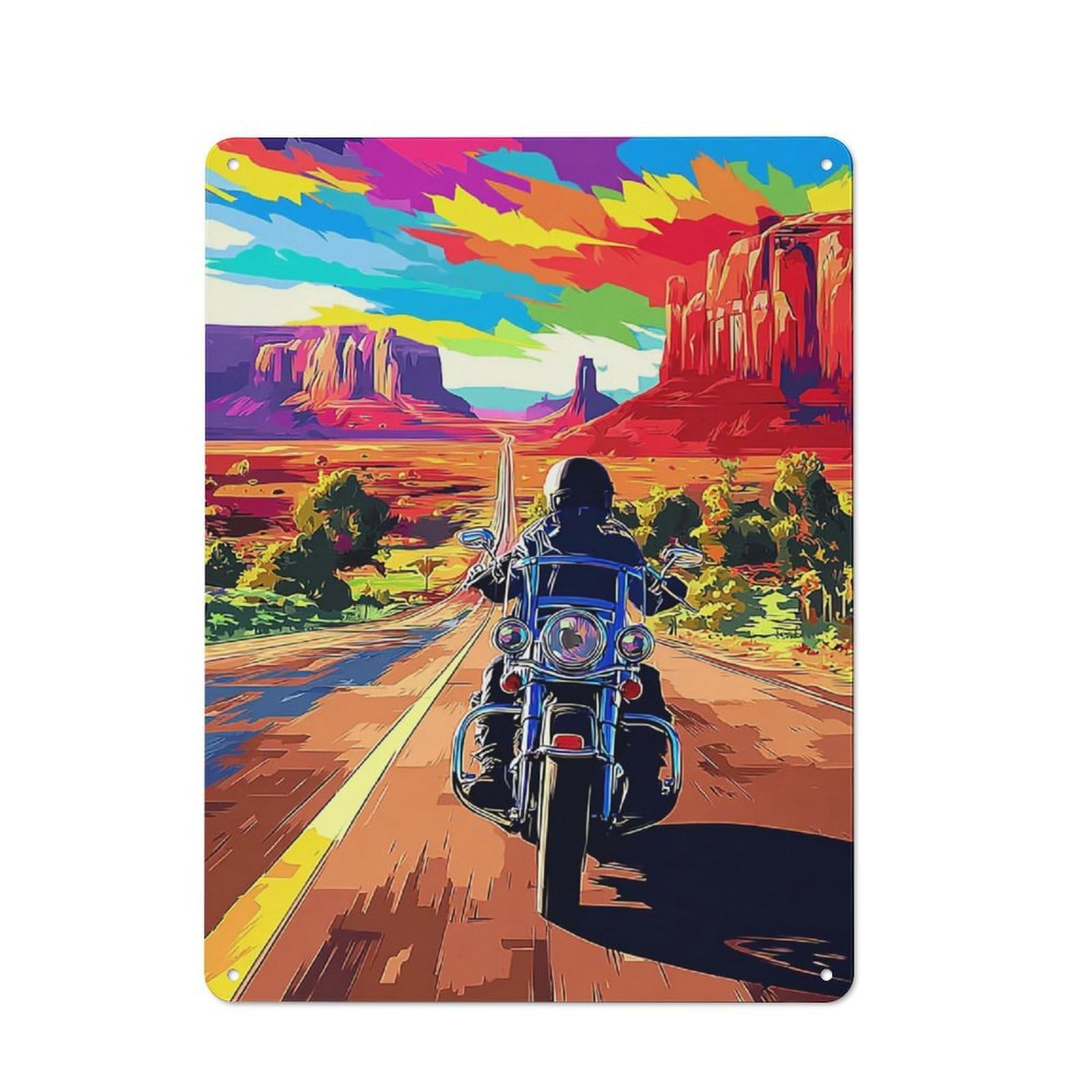 Junmoney Motorcycle Journey Through Vibrant Landscape Rustic Metal Plaque 40X30cm For Hobby Room Or Studio, For Creative Interior Collectors