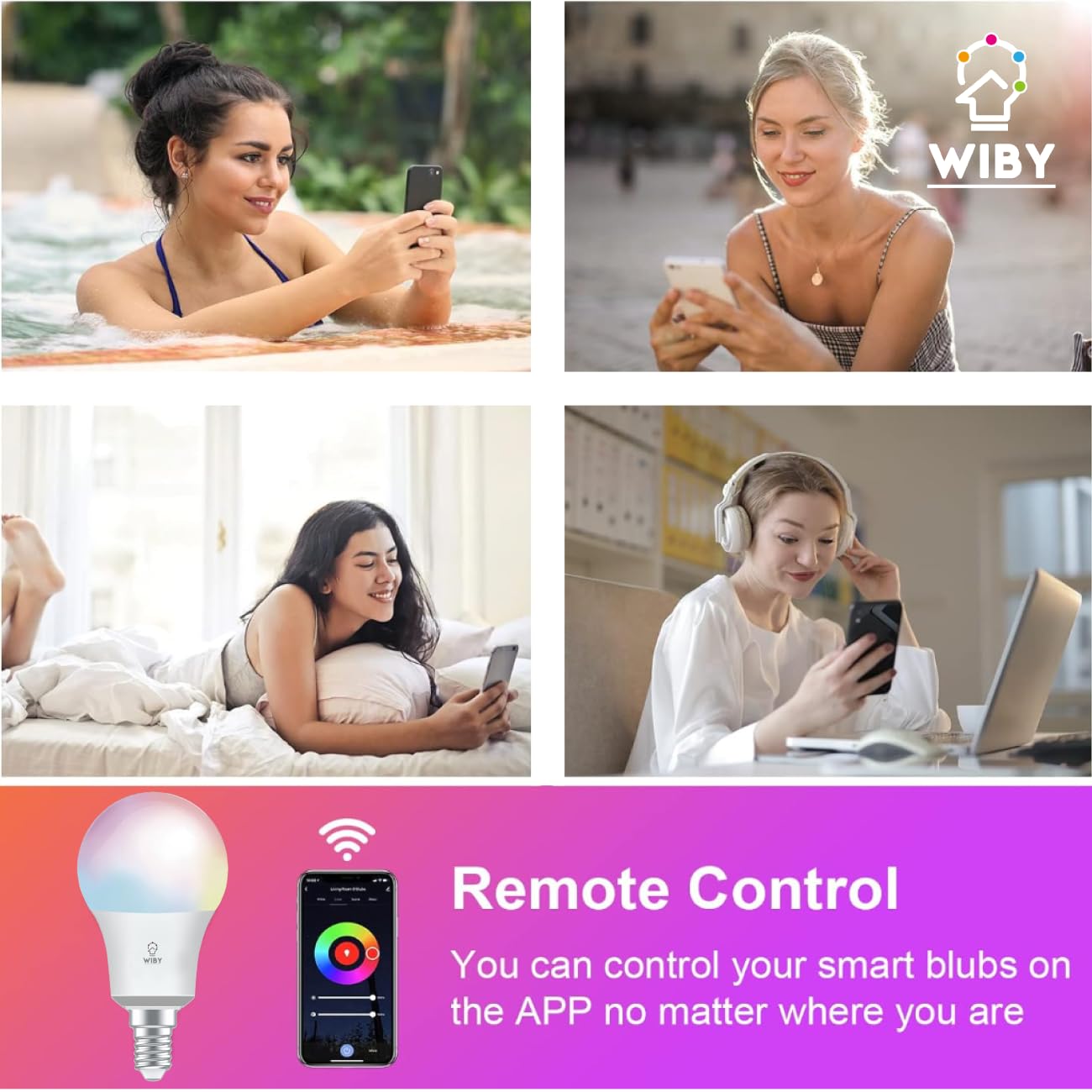 Wiby Lampadine Alexa Inteligente WiFi E14,Dimmerabile Lampadina Smart E14 LED 8W,A60,Compatibile con Alexa e APP,Lampadine RGBWW Dimmerabile Multicolore, 2700k-6500k,806LM,3 Pezzi