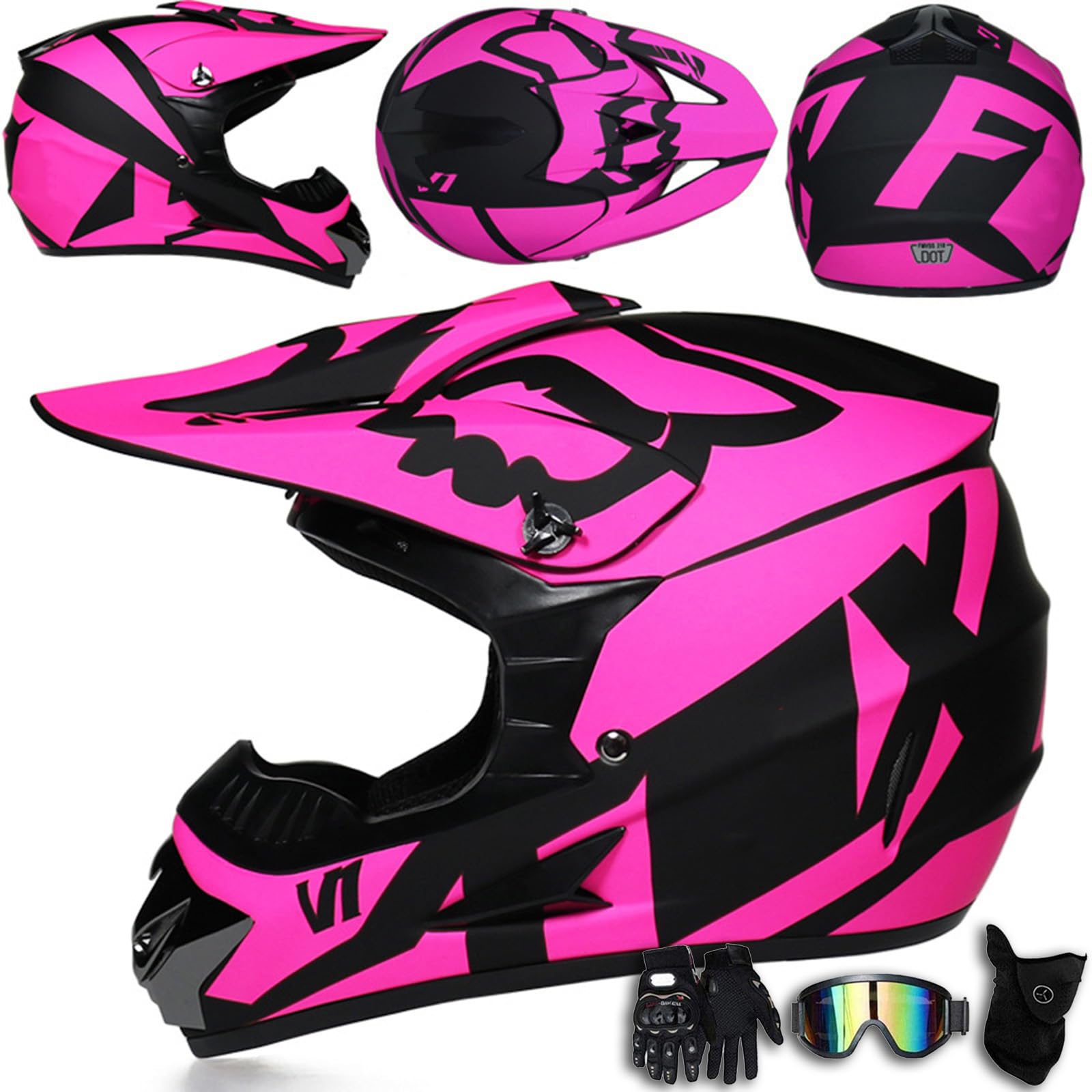Casco da motocross con occhiali maschera e guanti caschi integrali da moto fuoristrada per esterni cross country mountain bike per uomini donne adolescenti adulti, omologato DOT