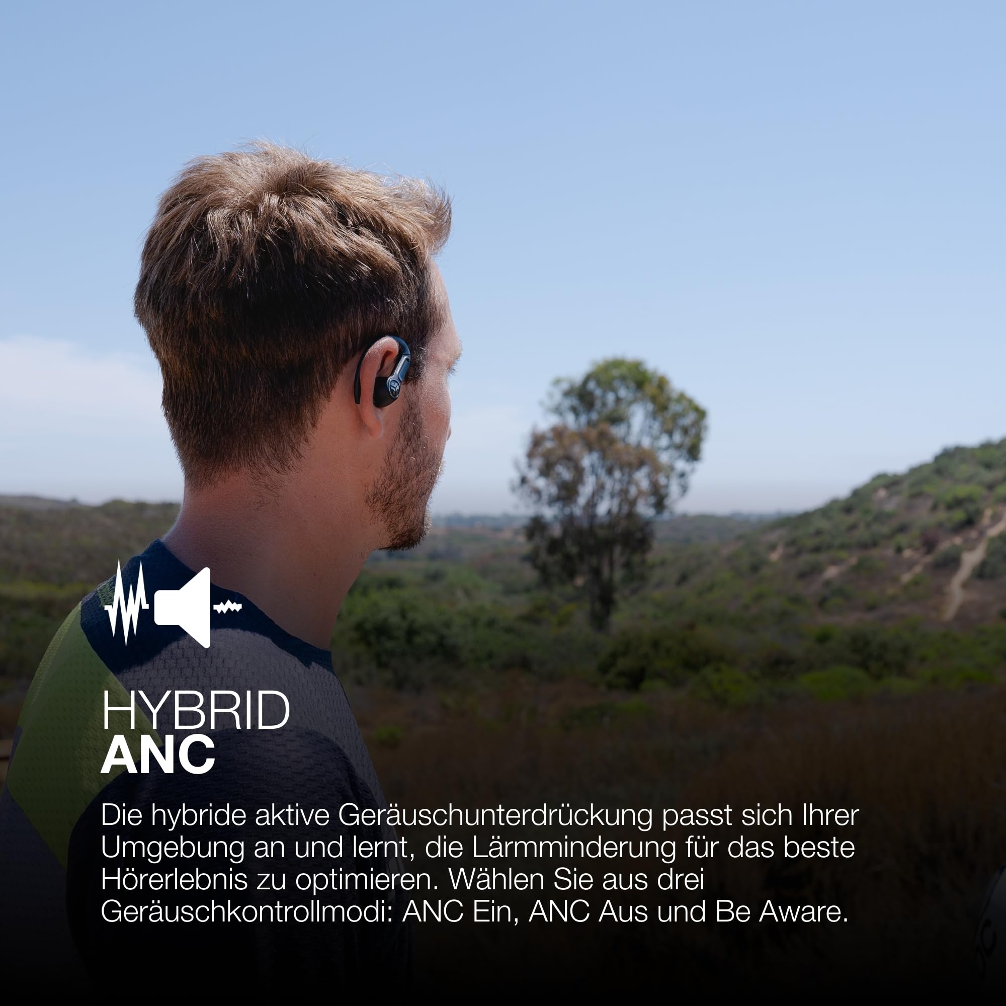 JLab Epic Air Sport Gen 3 ANC Kopfhörer In Ear - Bluetooth 68+ Std. | Sportkopfhörer, Noise Cancelling True Wireless kabellos mit Bügel, IP66-schweißresistent, USB-C-Ladebox