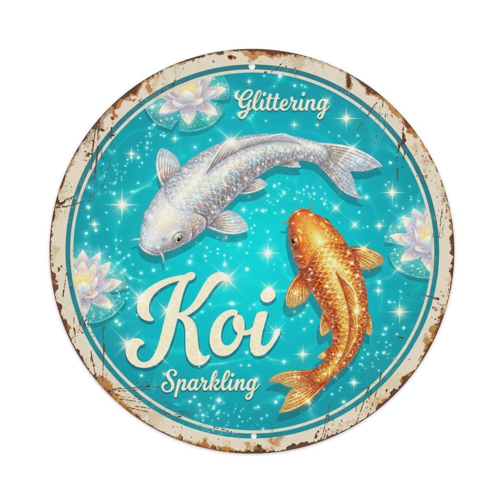 Tgrcjimh Style Metal Tin Sign Koi Fish Shimmering Sparkling Twinkling Waters