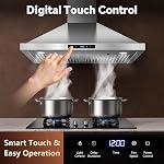 Tieasy Wall Mount Range Hood 30 inch Kitchen Hood 700 CFM with Ducted/Ductless Convertible Duct, Touch Control, Permanent Filters, Stainless Steel, 3 Speed Exhaust Fan, LED Light