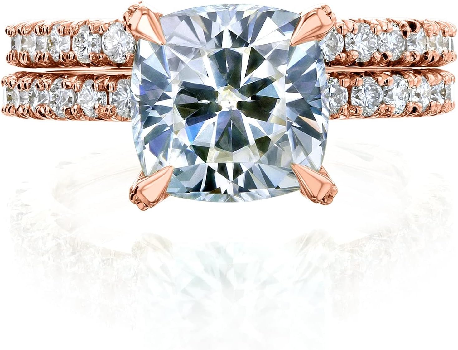 Kobelli Moissanite Wedding Rings - The Cait Cushion Cut Bridal Set in 14k Gold