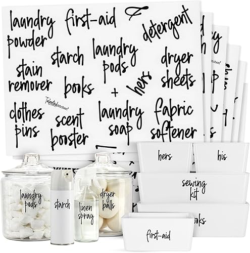 Talented Kitchen - 138 etiquetas para lavandería ropa para armario y etiquetas de organización de oficina Pegatinas impresas con estilo de casa de