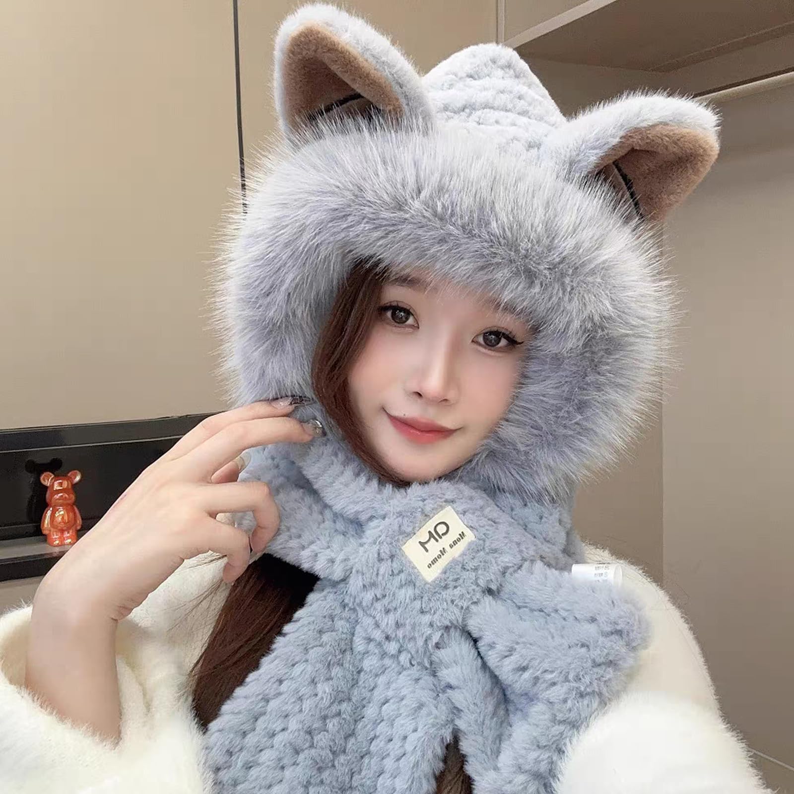 TYXHXTF Bufanda Calentador de Cuello y Gorro de Invierno Cálido, Sombrero Térmico de Inviernos, Sombreros de Esquí, Sombrero Zorro de Invierno Resistente al Viento