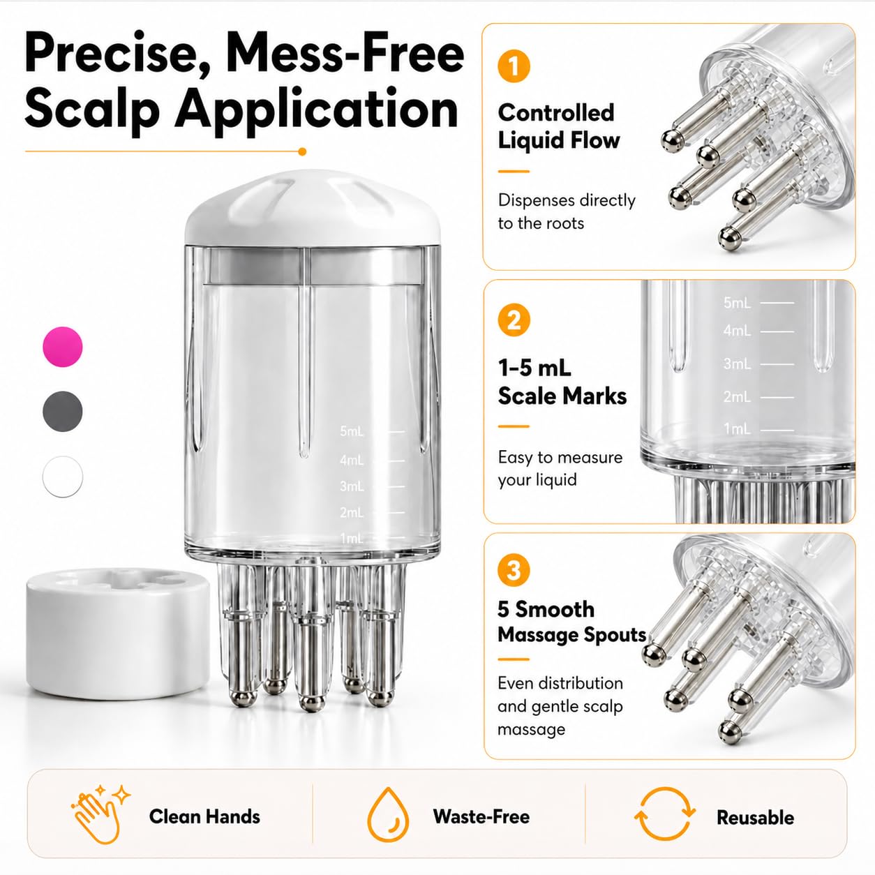 3 Pack Minoxidil Applicator, Scalp Oil & Hair Oil Applicator Set, 5 Spouts Mess-Free Waste-Free Scalp Applicator Bottle for Fast Efficient Application, Ideal for Hair Care Enthusiasts