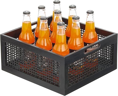 Miniatura 6 de mDesign Caja de almacenamiento de madera decorativa mediana, cesta organizadora de madera de pino rústica con asas integradas para despensa de