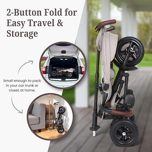 Miniatura 3 de QPlay Rito Triciclo con diseño fácil de plegar  Neumáticos portátiles, compactos y llenos de aire  Triciclo de empuje controlado por padres para