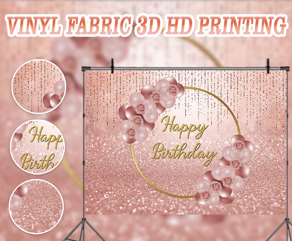 Geburtstag Hintergrund Rose Gold – Pink Glitzer & Blumen, 2,4 X 1,8 M, Für Fotoshootings & Partys