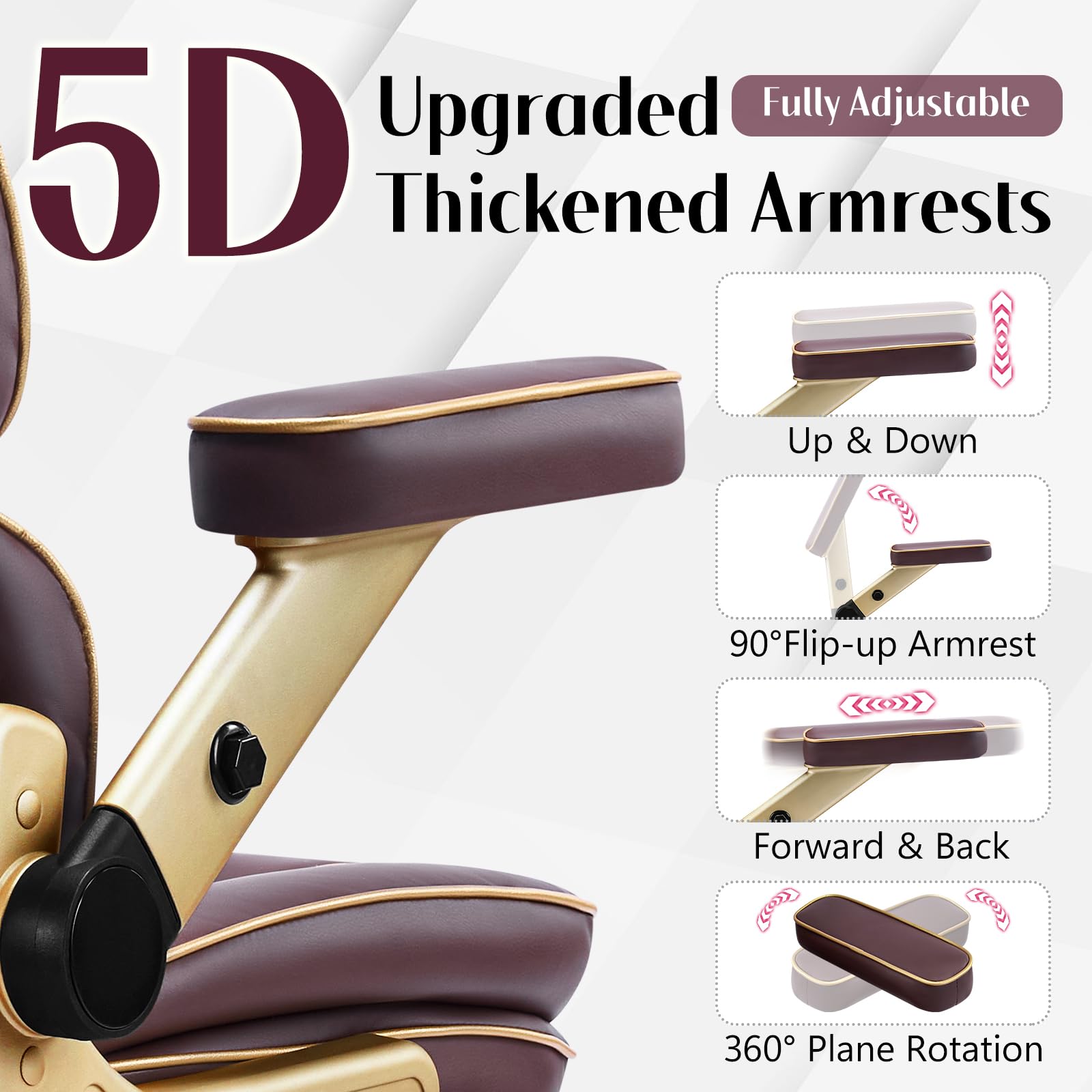 Heavy Duty Executive Leather Chair Big and Tall Office Chair 500lbs with 5D Flip-up Armrests Comfortable Seat Adjustable — view 3