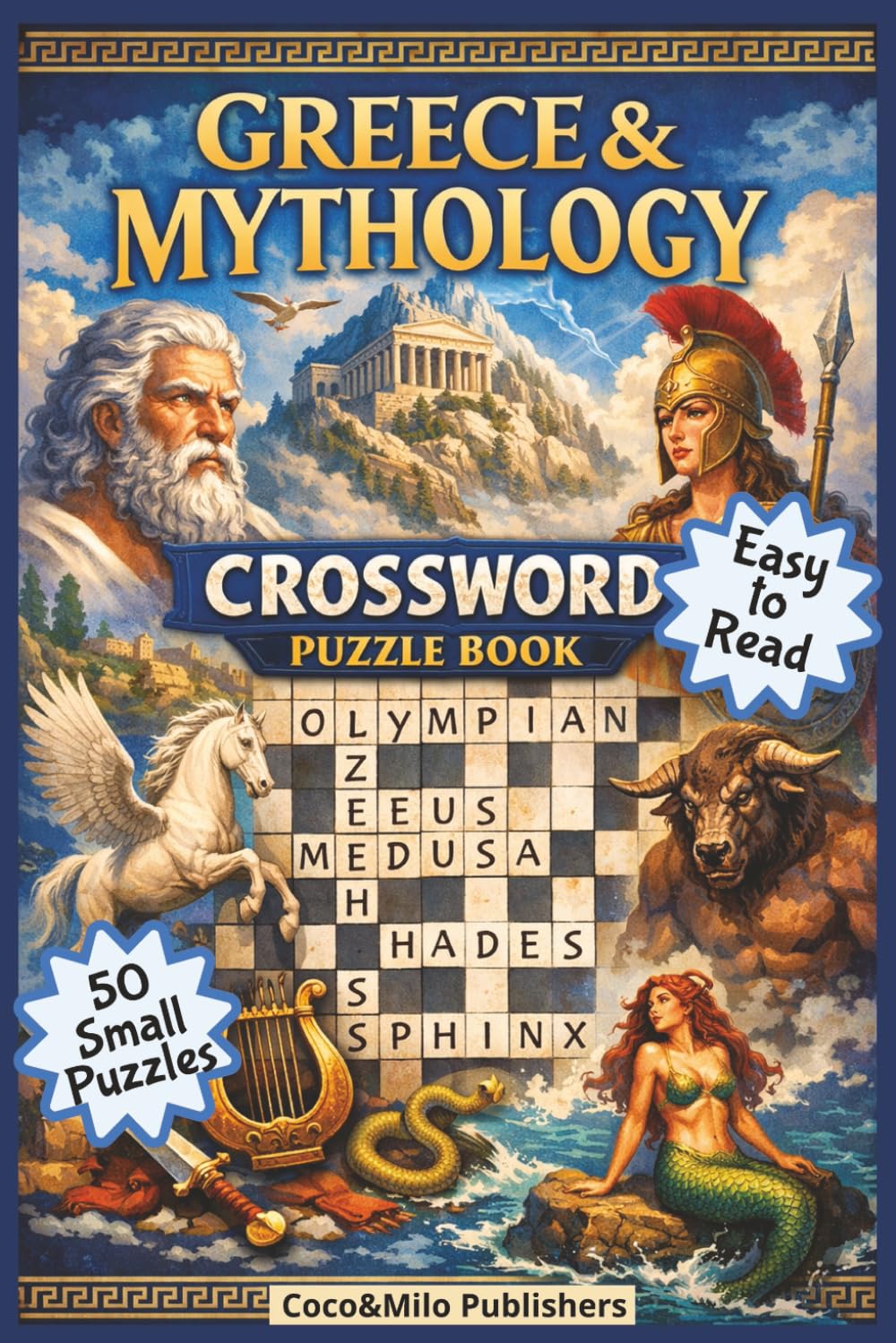 Greek Crossword Puzzle Book: Greek Crossword Puzzles | Relaxing Crossword Puzzle Book about Greek and Greek Mythology with Easy To Read Print | For Adult, Seniors and Teens | 6x9 inches, 100 pages
