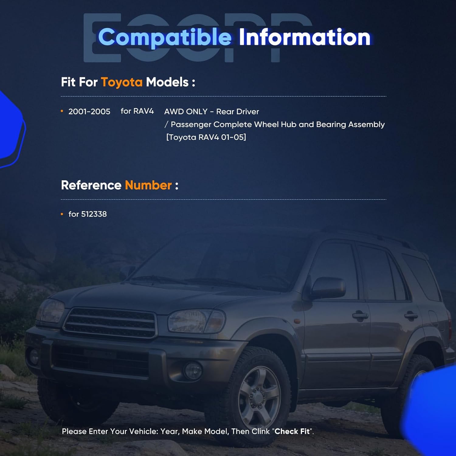 ECCPP Wheel Hub and Bearing Assembly Rear 512338 fit for Toyota Rav4 2001-2005 5 Lugs Wheel Bearing Hubs 1pc