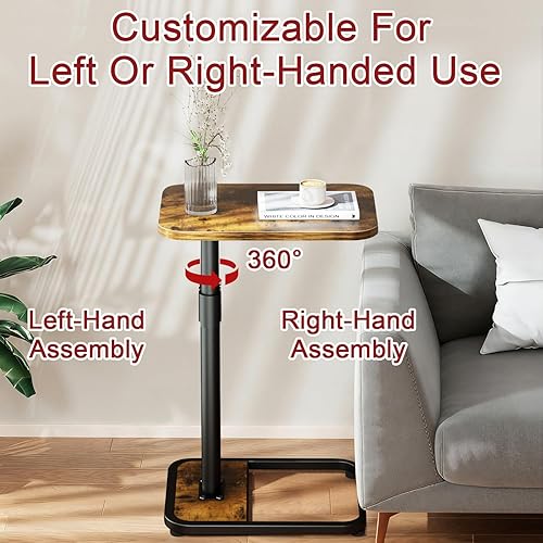 Miniatura 5 de GOYLSER Mesas en forma de C, mesa auxiliar giratoria pequeña, mesas auxiliares ajustables en altura para sala de estar, sofá de aperitivos, bandejas