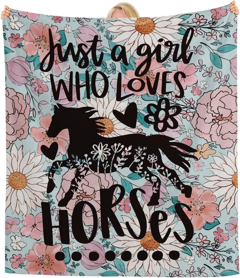 Horse Throw Blanket,Horse Blanket Gifts for Women Teen Gifts,Horse Lovers Room Sofa Decor,Flannel Fuzzy Warm Blanket for Couch Bed,Just A Girl Who Loves Horses Blanket,50x60 Inch