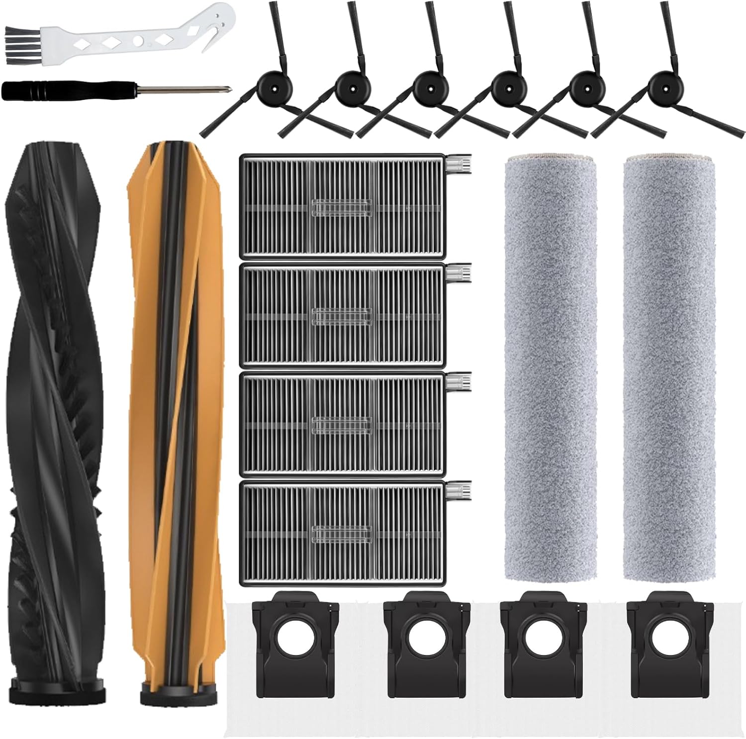 20 Pack Replacement Accessories Kit Compatible with Mova Z60/Z60 Ultra Dreame Aqua10 Ultra Robot Vacuum,2 Main Brush, 2 Mop Roller, 4 Vacuum Bags, 4 Hepa Filter,6 Side Brushes, 2 Cleaning Tools