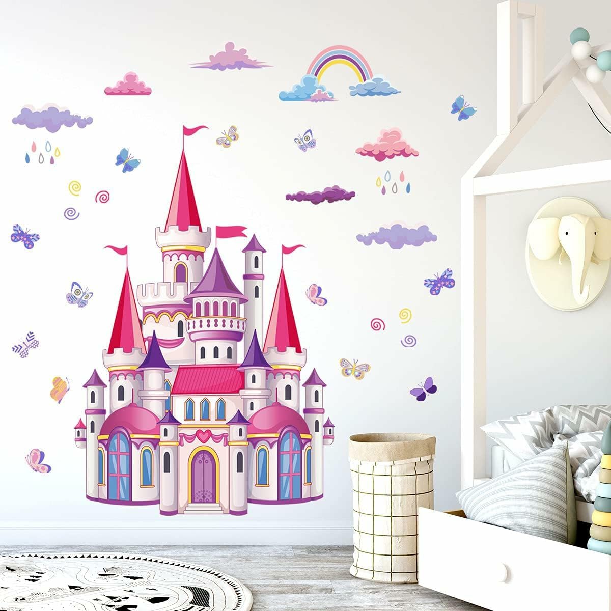 GADGETS WRAP Rainbow Cloud Fairy Tale Princess Castle Wall Stickers for Kids Room Home Decor Girls Princess Bedroom Art Decorative Stickers