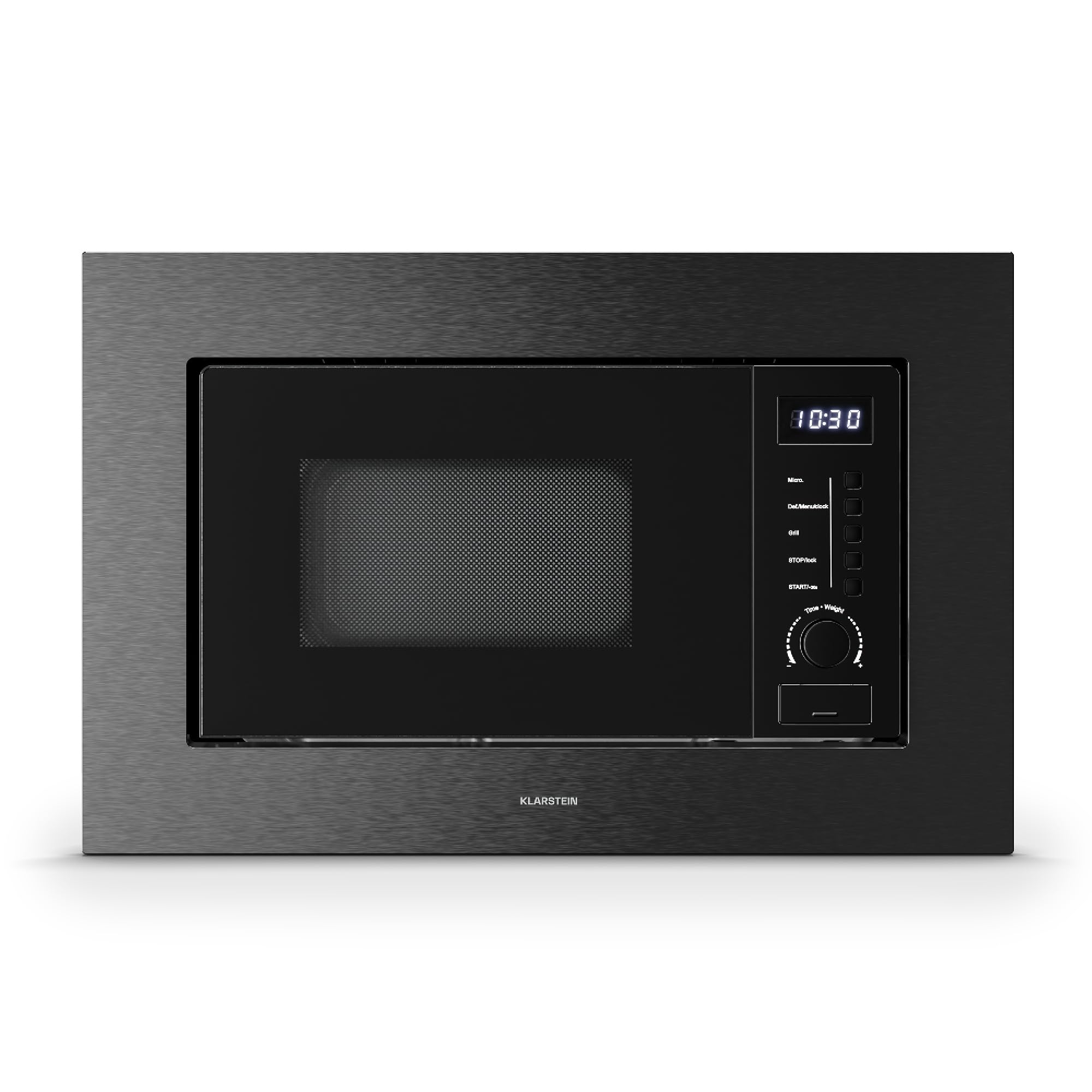 Klarstein Verosteel Micro Onde Encastrable avec Grill – 20L, 700W, 8 Programmes, Commande Tactile, Acier Inox, Plateau Verre, Four Micro Ondes Encastrable, Acier Inoxydable Noir