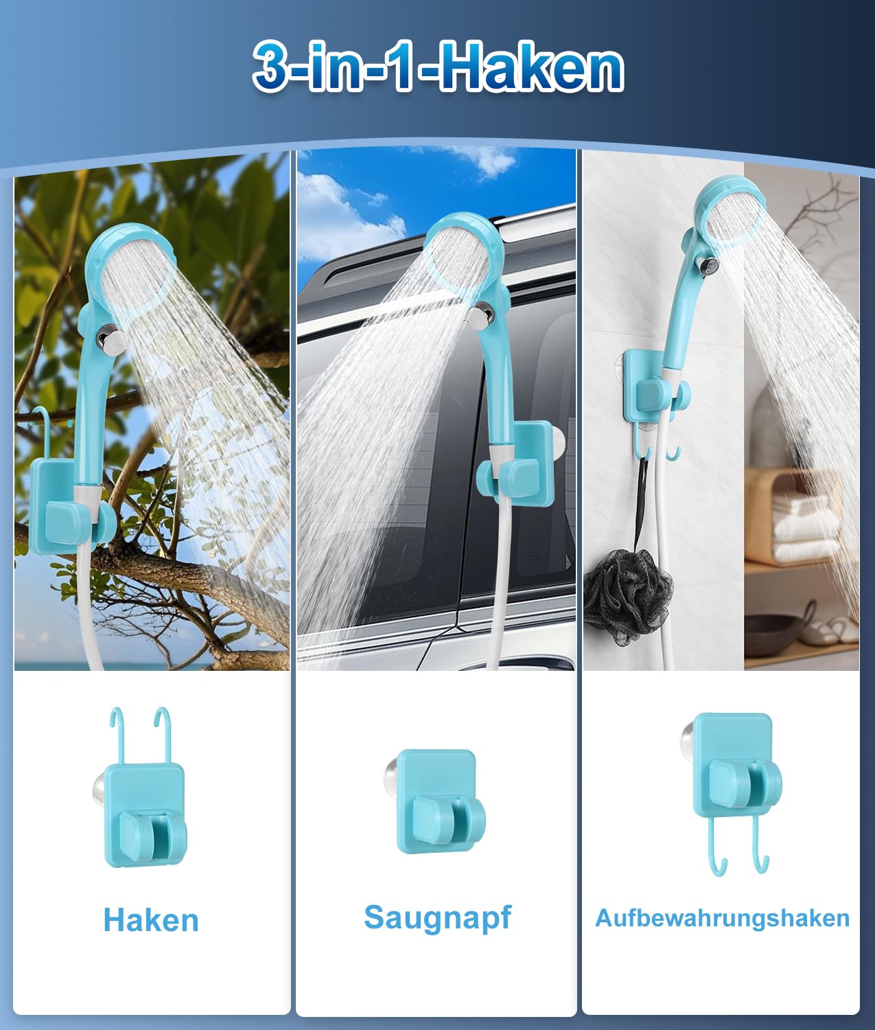 WADEO Tragbare Campingdusche Akku mit Pumpe, Camping Dusche Outdoor mit wiederaufladbarem 6000-mAh-Akku, Mobile Duschen Außenduschen mit Duschkopf und Schlauch, für Camping Reisen Garten Autowaschen