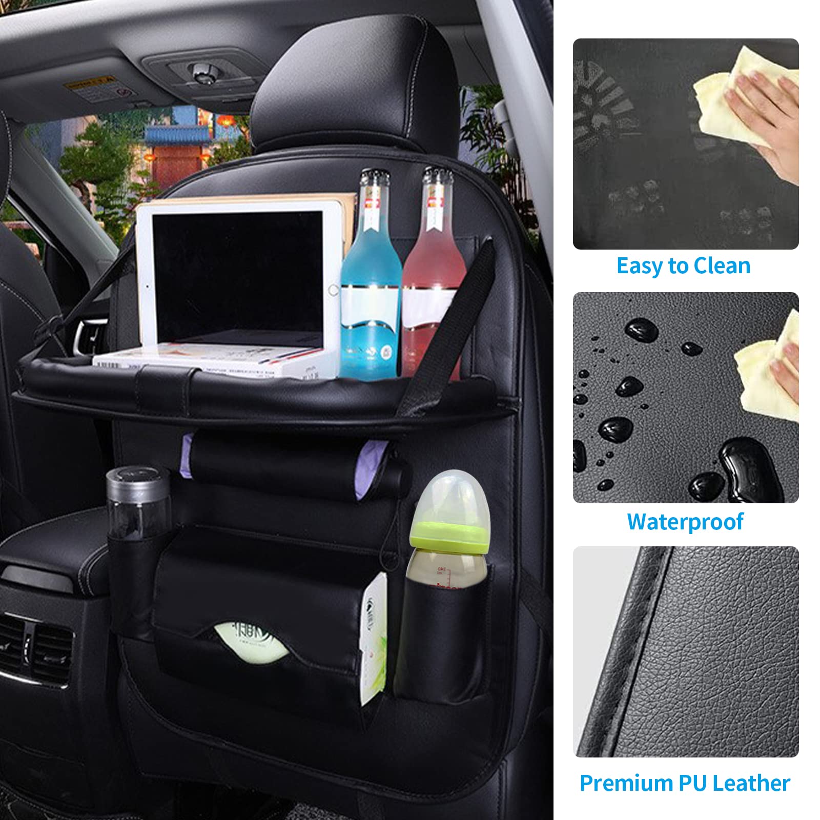 Organizador Para Coche Con Bandeja Plegable – Tiene Compartimentos Para Tablet, Botella Y Más, Protege El Asiento Trasero