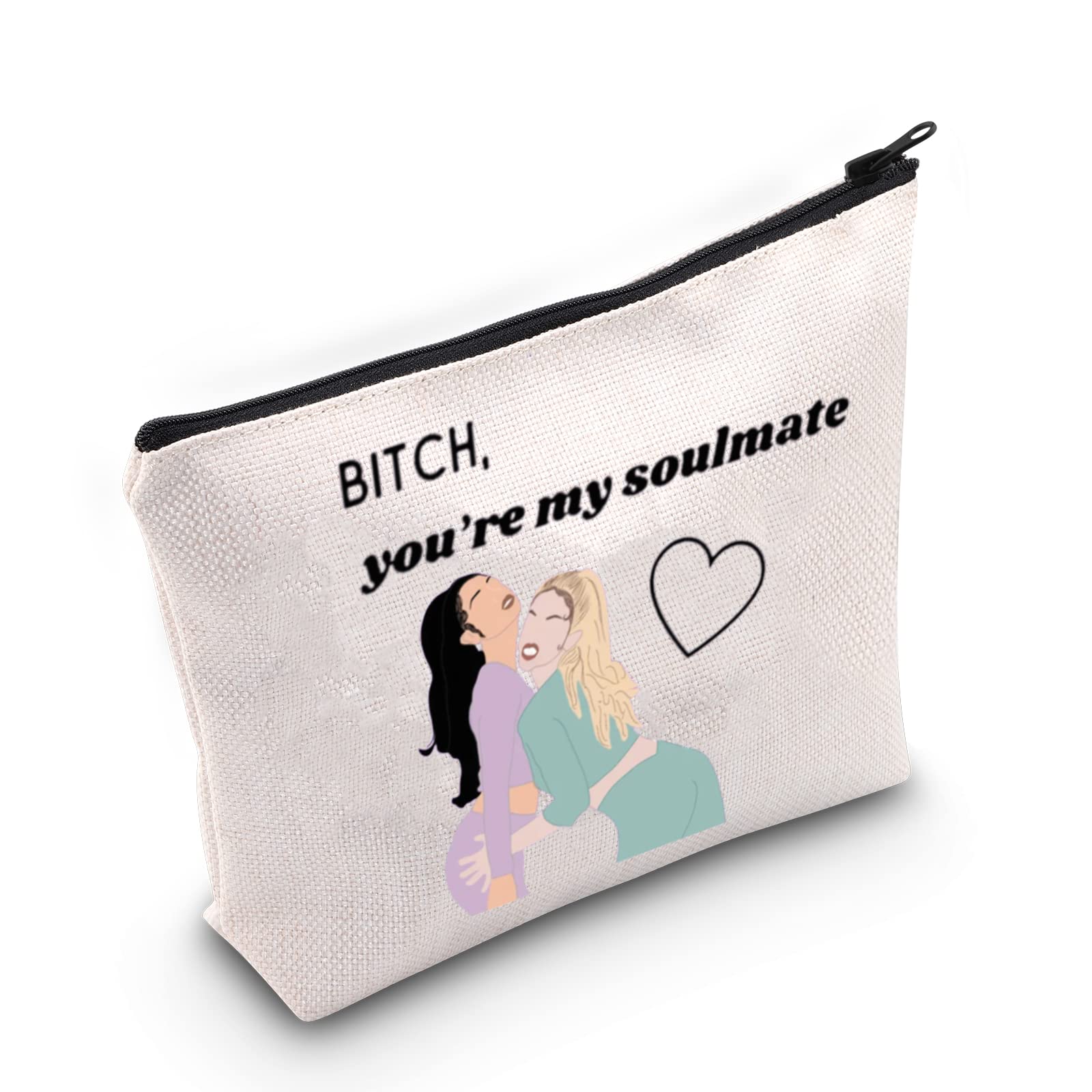 TOBGB Maddy And Cassy Gift Euphoria Inspired Makeup Bag Euphoria Gift TV Show Merchandise Friend Gift, Off White, Soulmate Bag