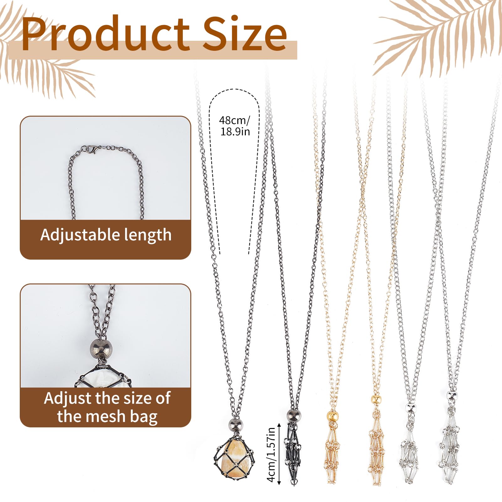 NICENEEDED 6 PCS Crystal Stone Empty Necklace Holder, Adjustable Metal Net Mesh Pendant Necklace - Image 2