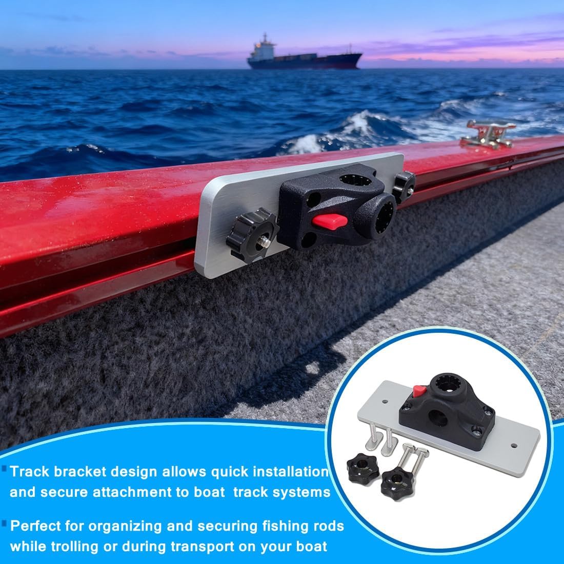 Universal Track Bracket, 360° Rotating Fishing Rod Base for Versatrack System, Lund Sport Track, Ranger Track System, G3, Smokercraft, Lowe Boat Gunnel Track