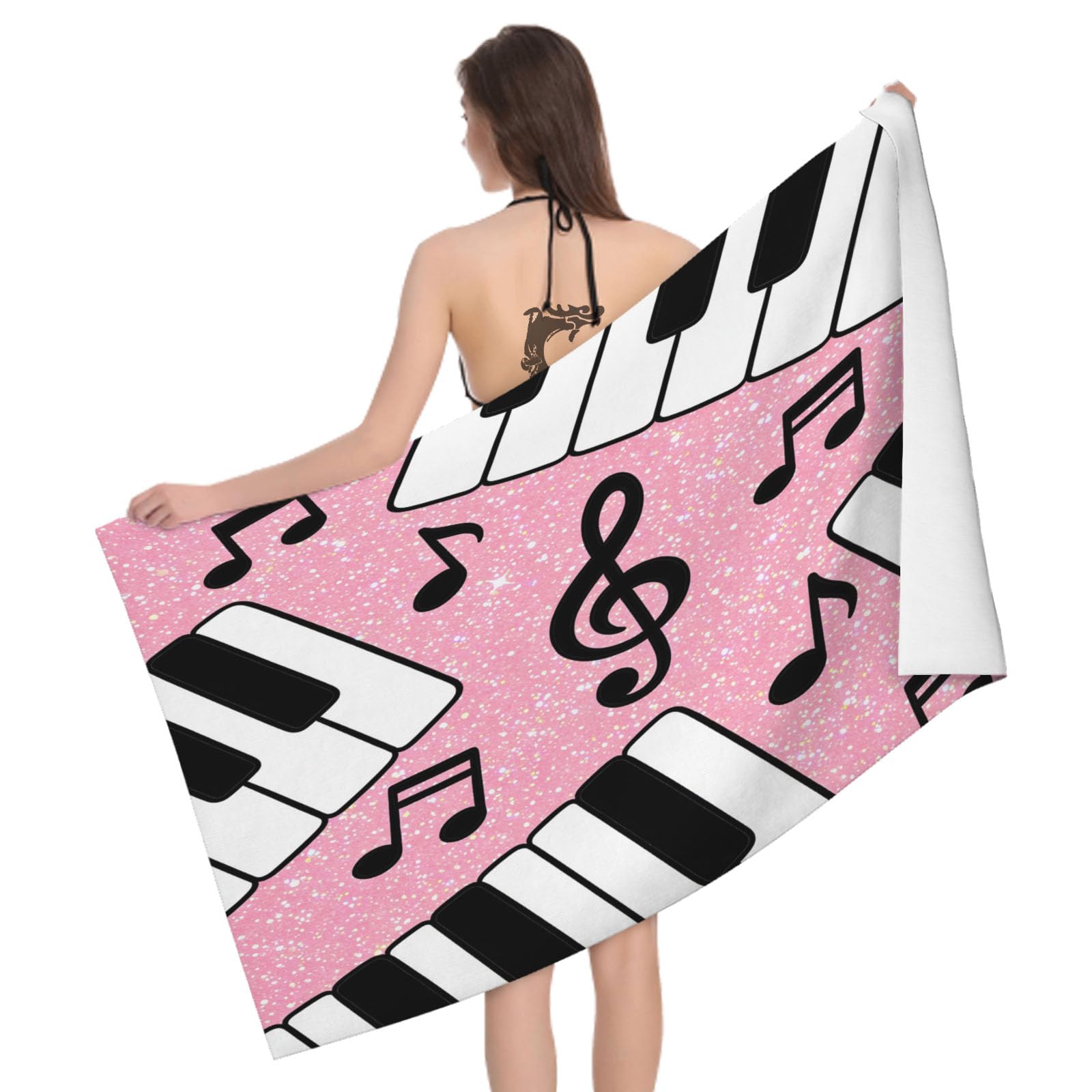 Leichong 3D Piano Keys Beach Towel Large Microfiber Soft Quick Dry for Adults, Musical Notes Bath Towel Lightweight Soft Absorbent for Travel Swimming Pool Sports, 180 x 90 cm