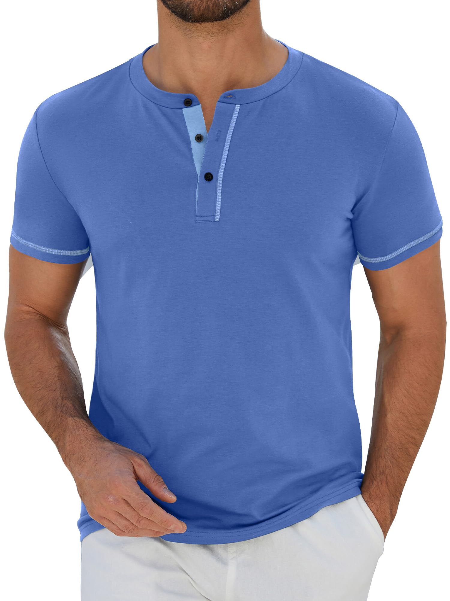 StylSense Henley Shirt Herren Sommer Kurzarm Tshirt Männer Baumwolle Casual T Shirt mit Knopfleiste