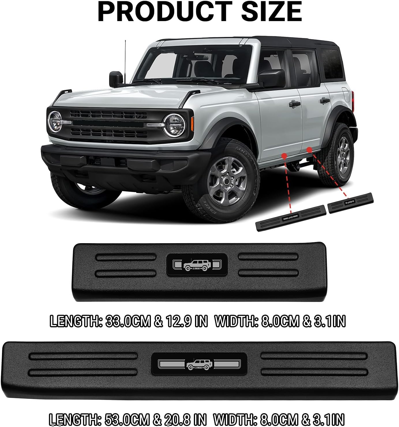 Hellet 4PCS Car Door Sill Protector for Ford 2021-2025 2026 Bronco Accessories (Not for Bronco Sport) Matte Black ABS Plastic Material Full Coverage Door Entry Guards