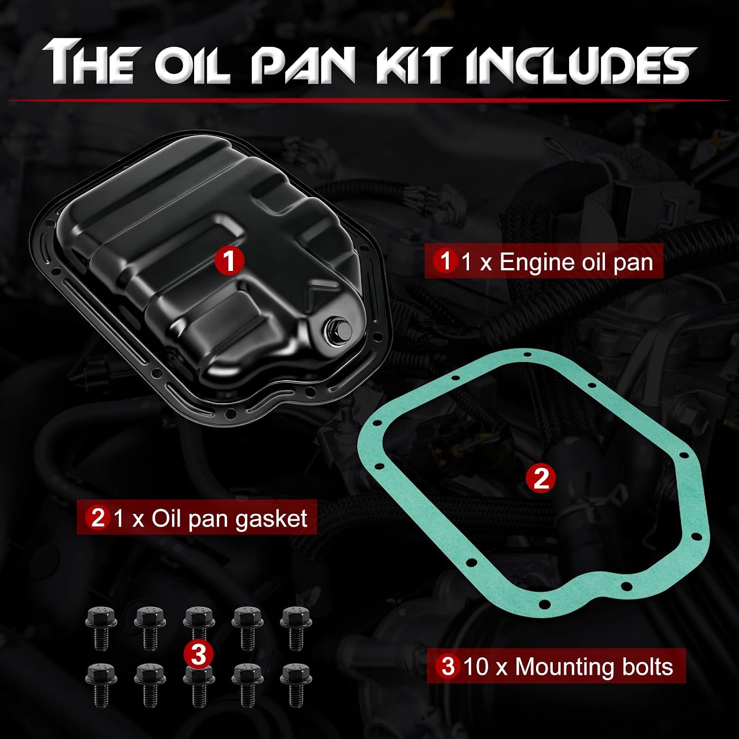Engine Oil Pan Sump with Plug, Gasket & Bolts, Compatible with Infiniti G35 2003-2007, FX35 2003-2008, M35 2006-2008 RWD, 3.5L & Nissan 350Z 2003-2006, 3.5L, Replace# 111104P110