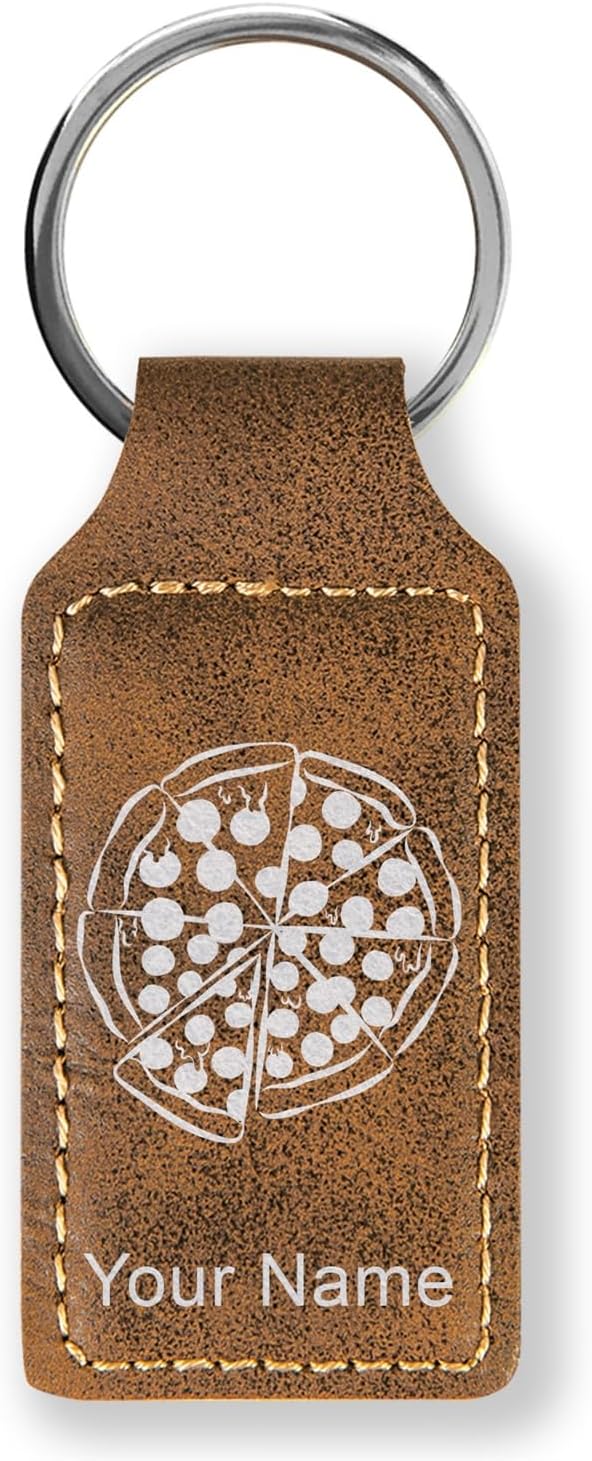 LaserGram Rectangle Keychain, Pizza, Personalized Engraving Included