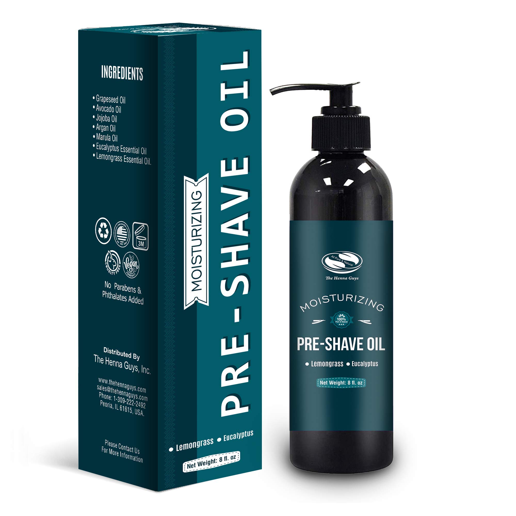 8 fl. Oz Lemongrass & Eucalyptus Pre Shave Oil for Men, Premium Pre Shave Oil, Excellent Shaving oil for Men with Sensitive Skin, Prepares for a burns free Shave, Works with Straight or Safety Razor