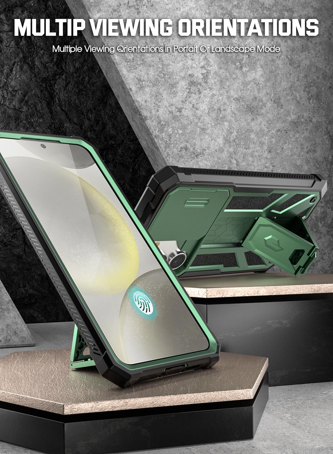 Poetic Spartan - Funda para Galaxy S24 de 6.2 pulgadas, [cubierta de cámara deslizante] [Protector de pantalla funciona con identificación de huellas dactilares] Funda de teléfono S24 resistente a