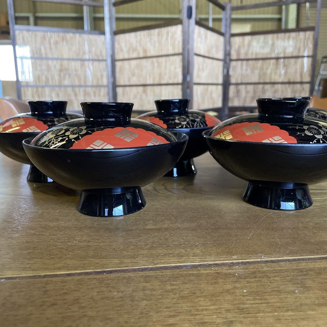 Amazon.co.jp: 蓋付きお椀 5客セット 八雲塗 松江 特産漆器 山本漆器店