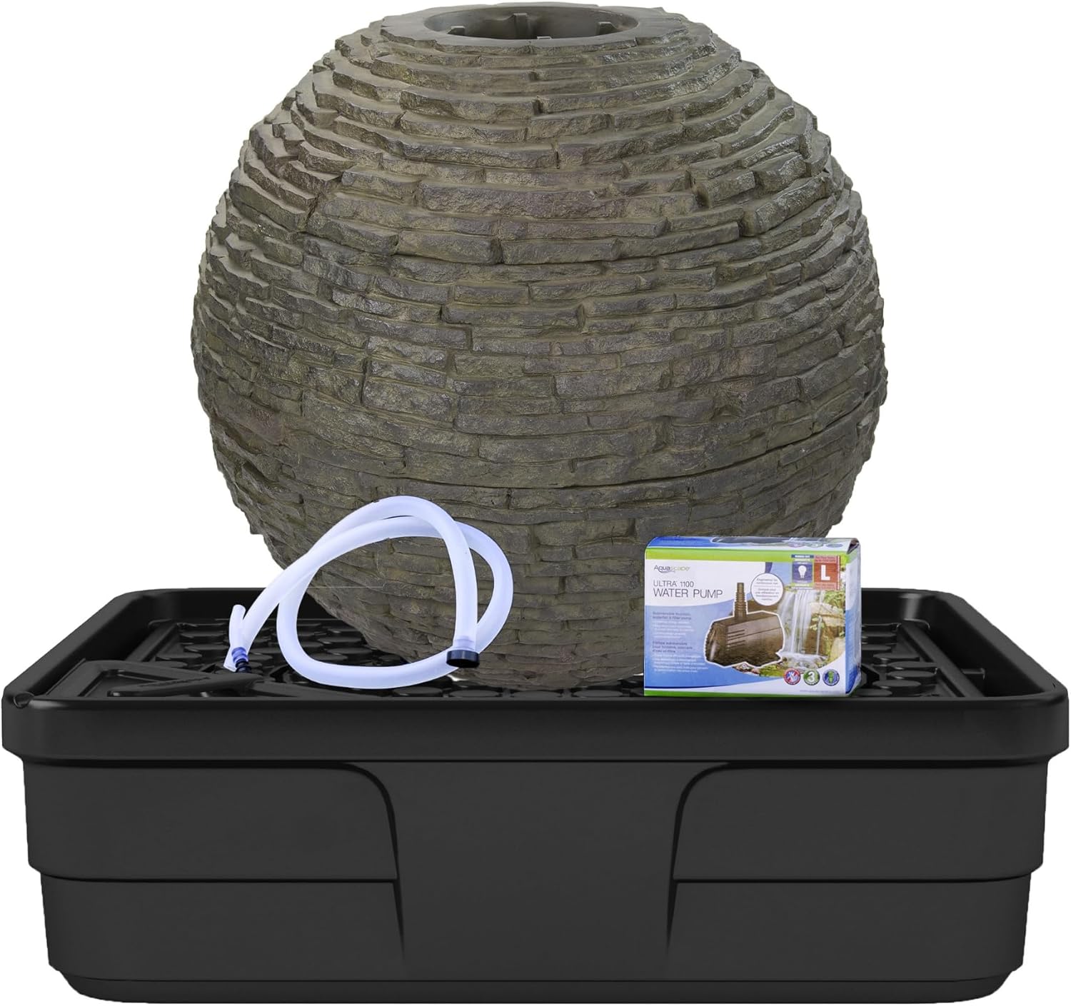 Aquascape Stacked Slate Sphere Water Fountain and Installation Kit for Yard, Landscape, and Garden, Medium | 78290