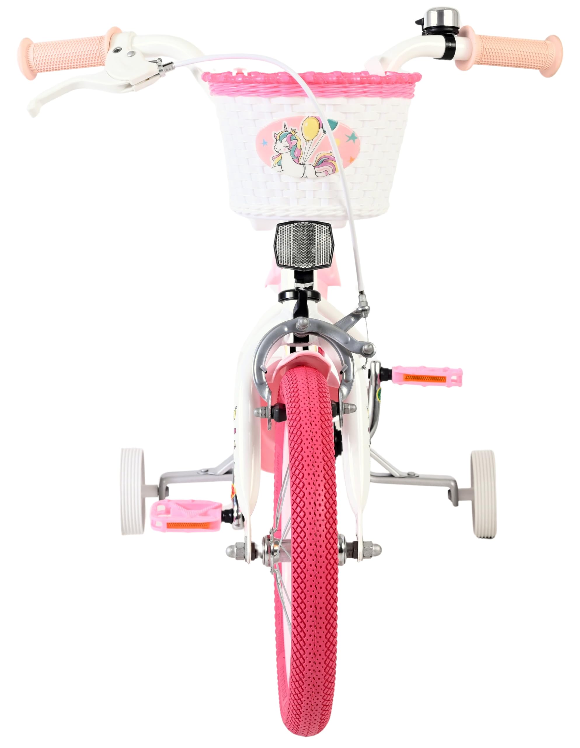 Volare Einhorn Kinderfahrrad Wit | 3,5–5 Jahre | 14-Zoll-Räder | 2 Handbremsen | Stützräder | Verstellbarer Sattel | Puppensitz Achter & Korb voor | Geschenk voor meisjes