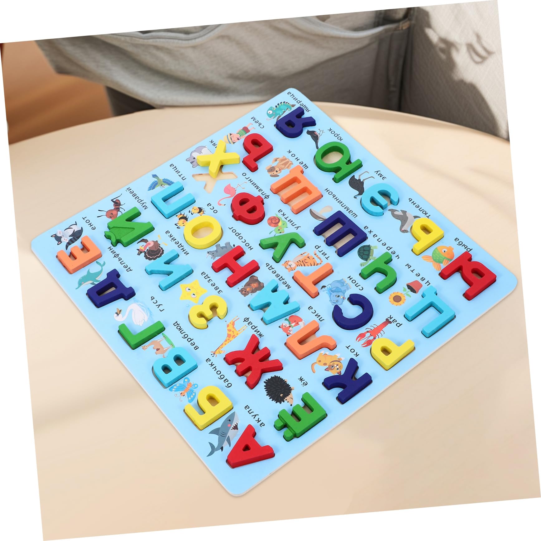 WOONEKY Rompecabezas Educativo de Madera Tablero de Letras ABC Ruso para Niños y Bebés, Juguete Montessori para Desarrollo Cognitivo y Aprendizaje en Casa o Guardería