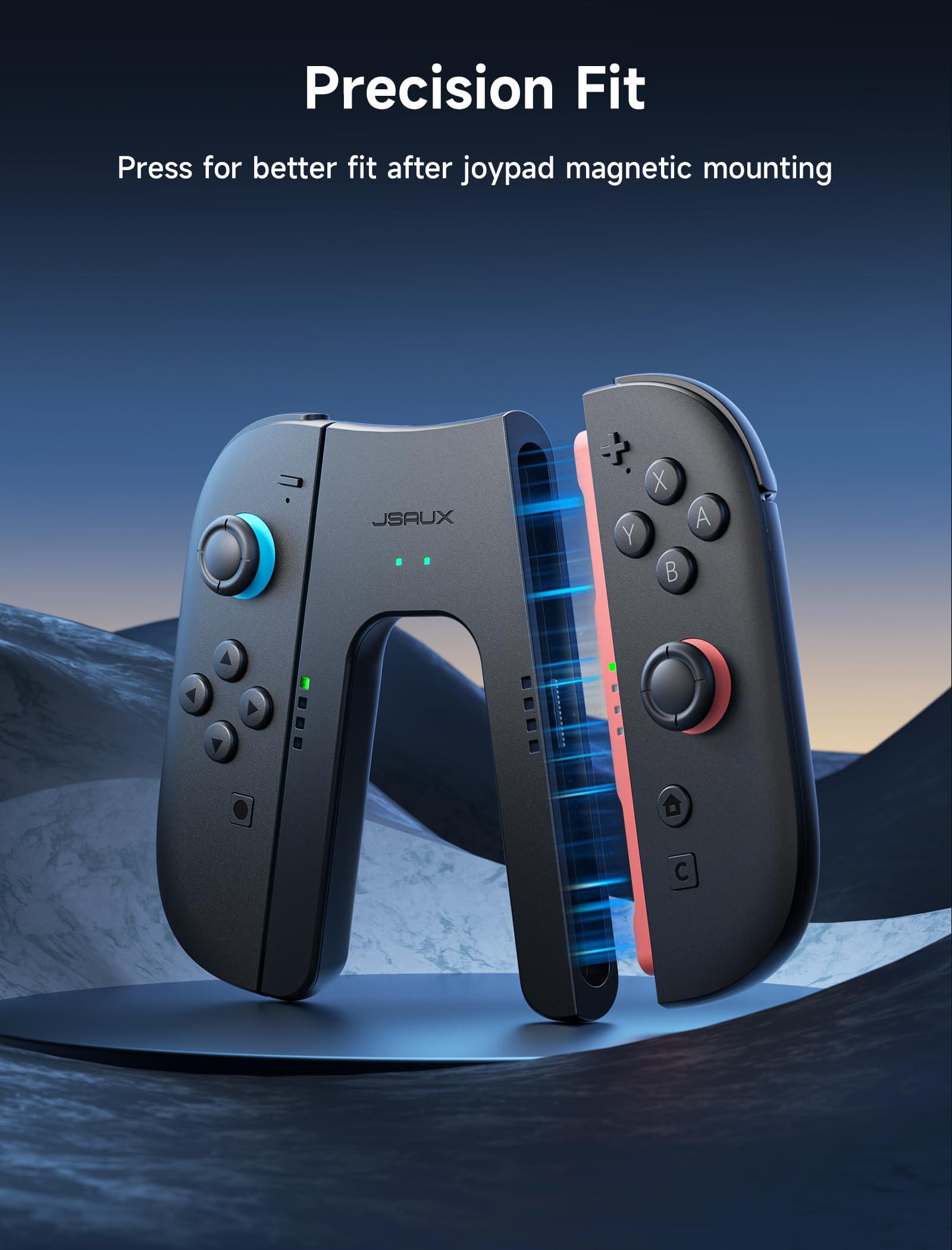 JSAUX Agarre de Carga para Switch 2, Controlador con Agarre Magnético Compatible con JoyCon de Switch 2, Juega Mientras Cargas con Indicador LED y Cable de Carga de 1.5m/4.9ft - Negro