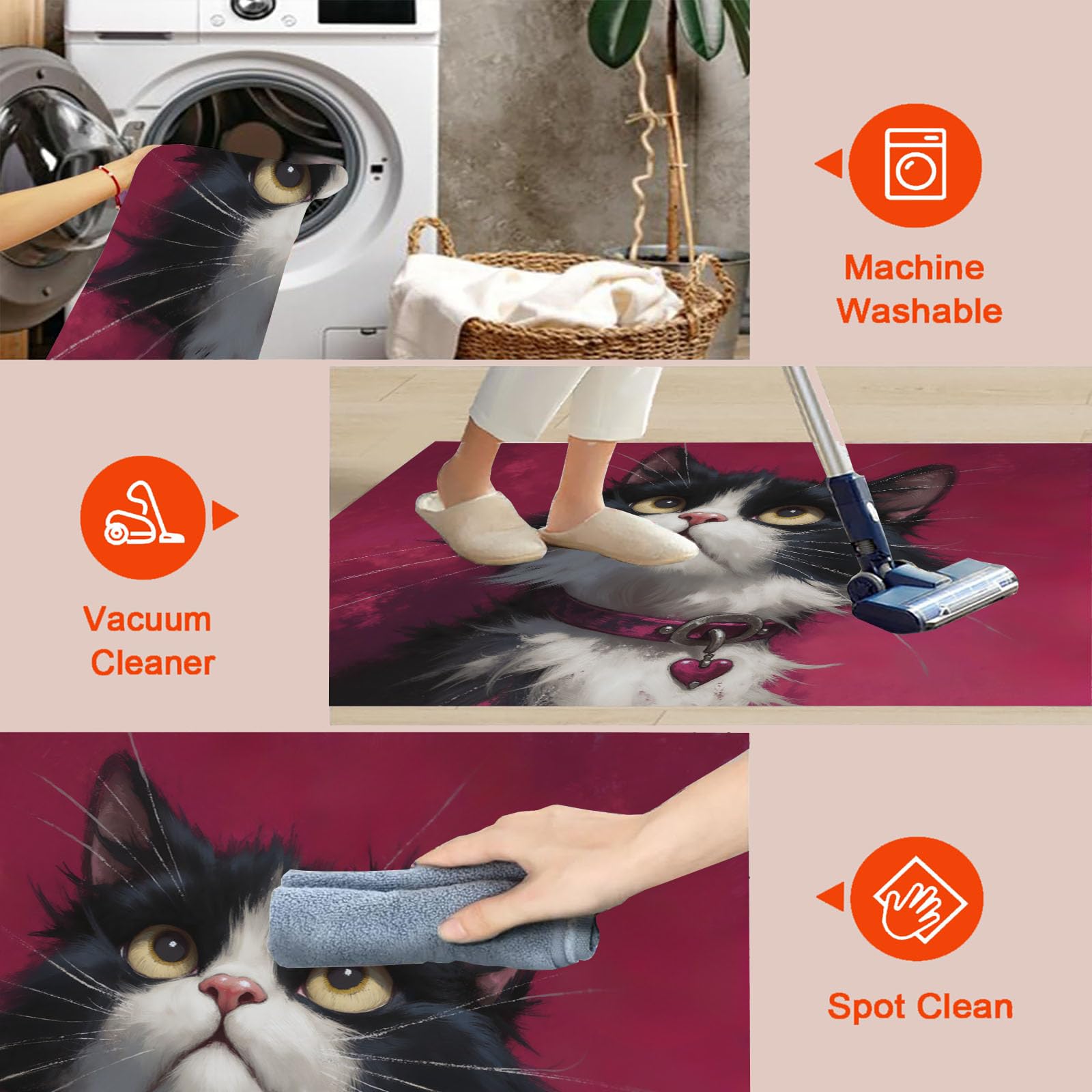 Felpudo de Entrada Gato Esmoquin, 80x120cm Alfombra para Puerta Estilo De Ilustración Realista, Antideslizante, Lavable Alfombrilla para Atrapar Suciedad para Pasillo, Cocina, Dormitorio, Magenta