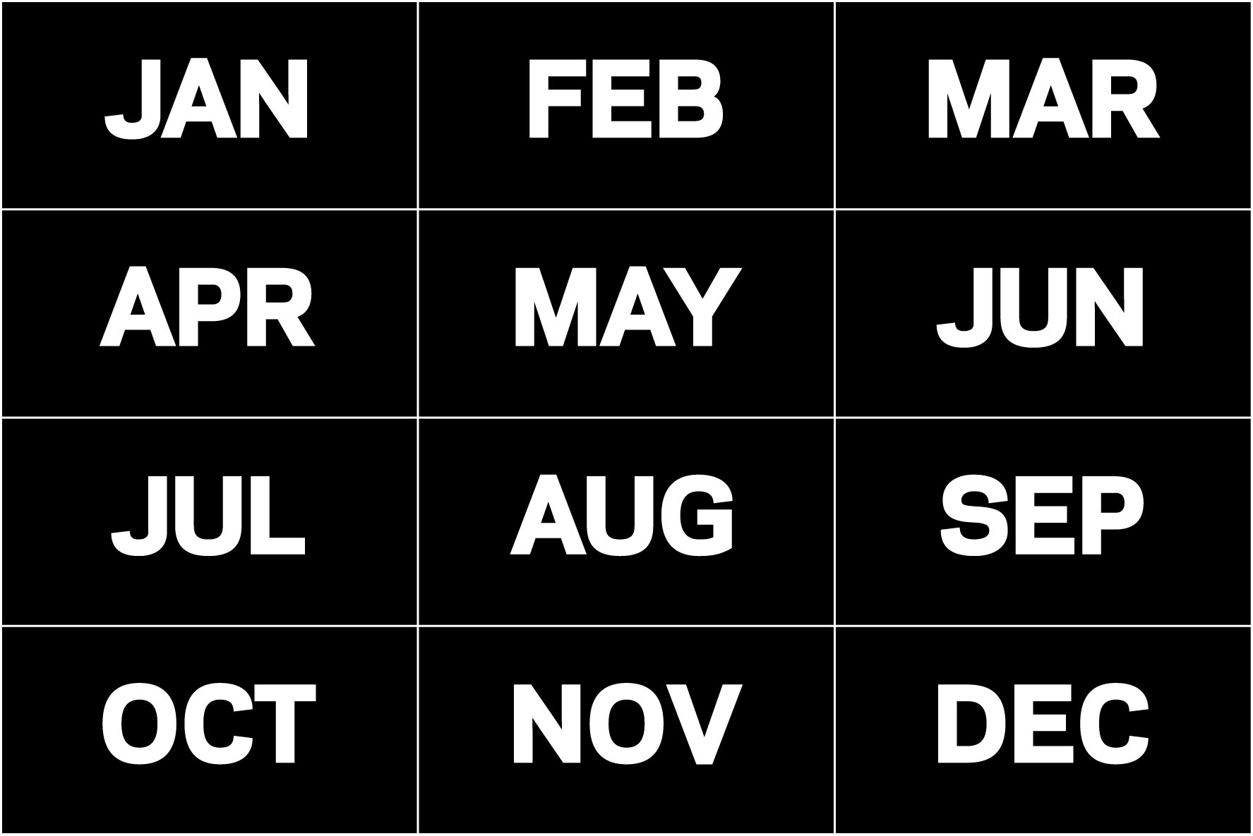 MasterVision Months of the Year Magnets, 1 x 2 Inches Each, 12 Magnets, Black/White