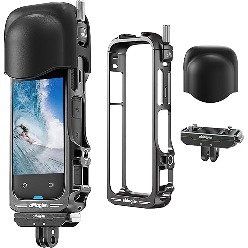 360 X4 Aluminium Protective Quick Release Cage Case,Quick Release Mount and Silicone Lens Guards Cap Compatible with Insta360 X4 (Bundle 3)