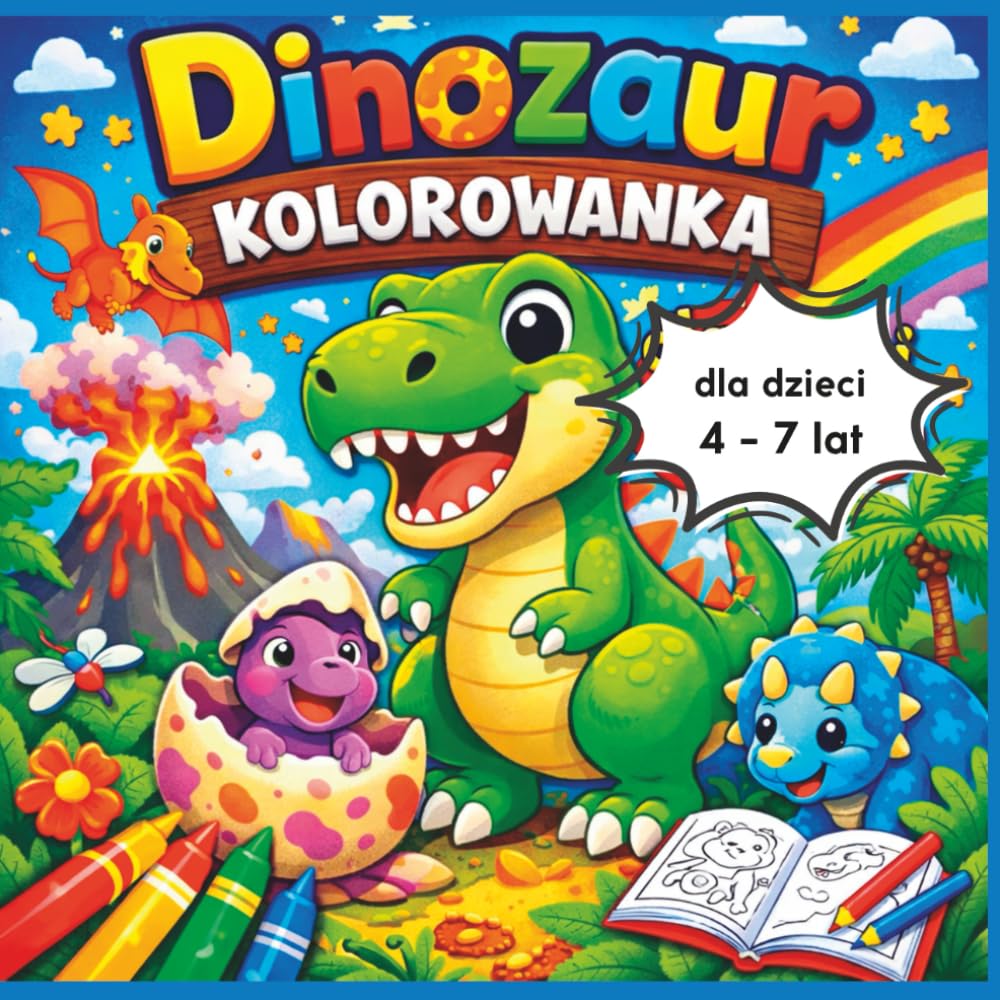 DINOZAUR KOLOROWANKA dla dzieci 4 - 7 lat: Urocze i proste ilustracje dinozaurów, duże rysunki, łatwe do kolorowania. Idealny prezent dla dzieci w wieku przedszkolnym