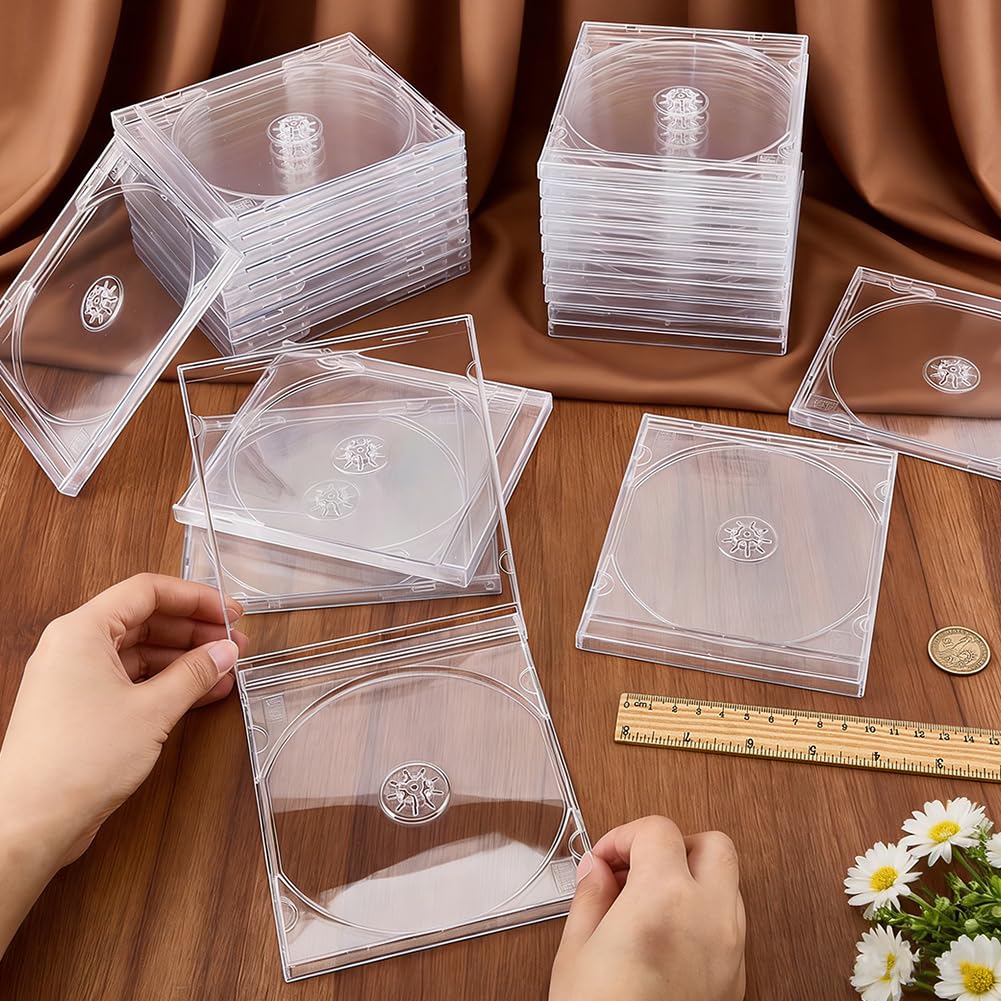 FINGERINSPIRE 25 custodie trasparenti per CD, 14 x 12 x 1,2 cm, standard, singole, trasparenti, in plastica resistente, per l'organizzazione di CD, protezione per la raccolta musicale