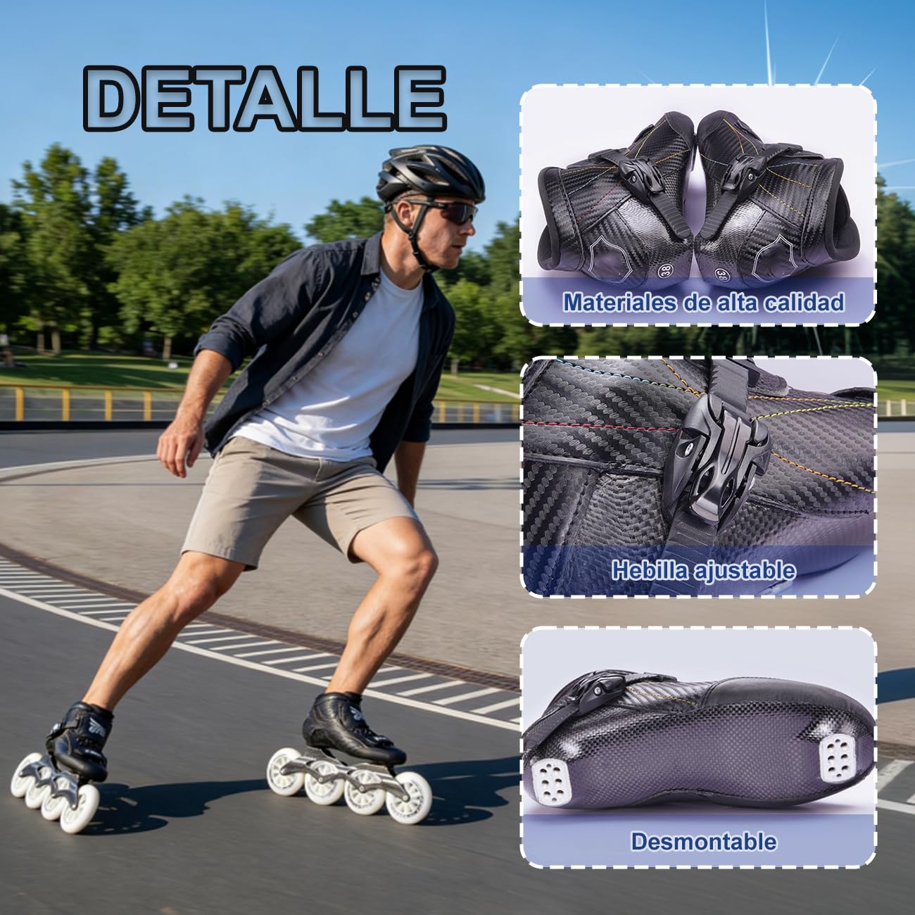 Patines 4 Ruedas Adulto Chasis De Aluminio Hombres Y Mujeres Fibra De Carbono Patines En Linea Adulto para Exteriores UnisexWhite,EU 40/25.9 cm