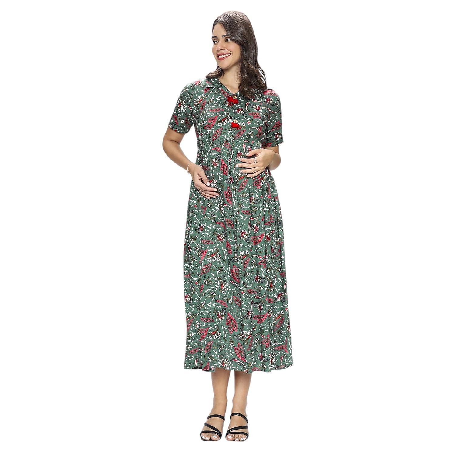 momtobe Women's Rayon Maternity Dress/Pregnancy Dress/Easy Breastfeeding Dress/Western Dress with Zippers for Nursing Pre and Post Pregnancy-picture-22