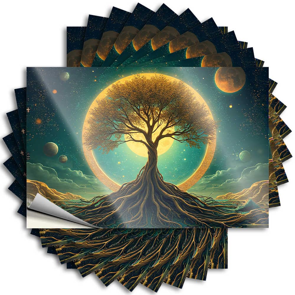 Tree of Life in Cosmic Landscape Encouraging Tattoos | Love Waterproof Vinyl Hat Diatomaceous Removable Decal Peel Stick(8X12CM)