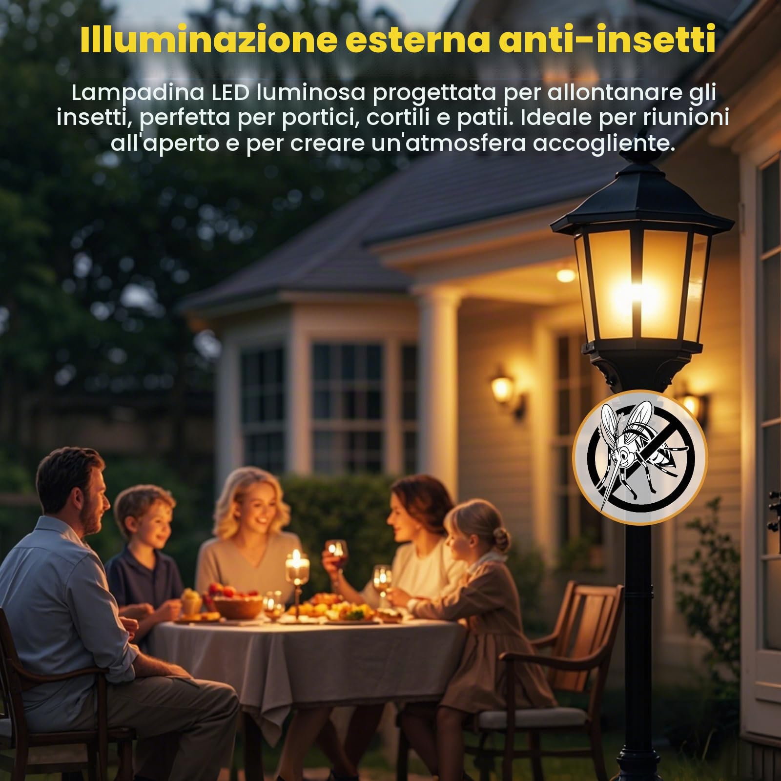 Lampadine per insetti da esterni, 9 W, gialle, A19, per esterni, anti insetti, equivalenti a 60 W, 2000 K, lampadina da balcone ambrata, attacco E26, non dimmerabile