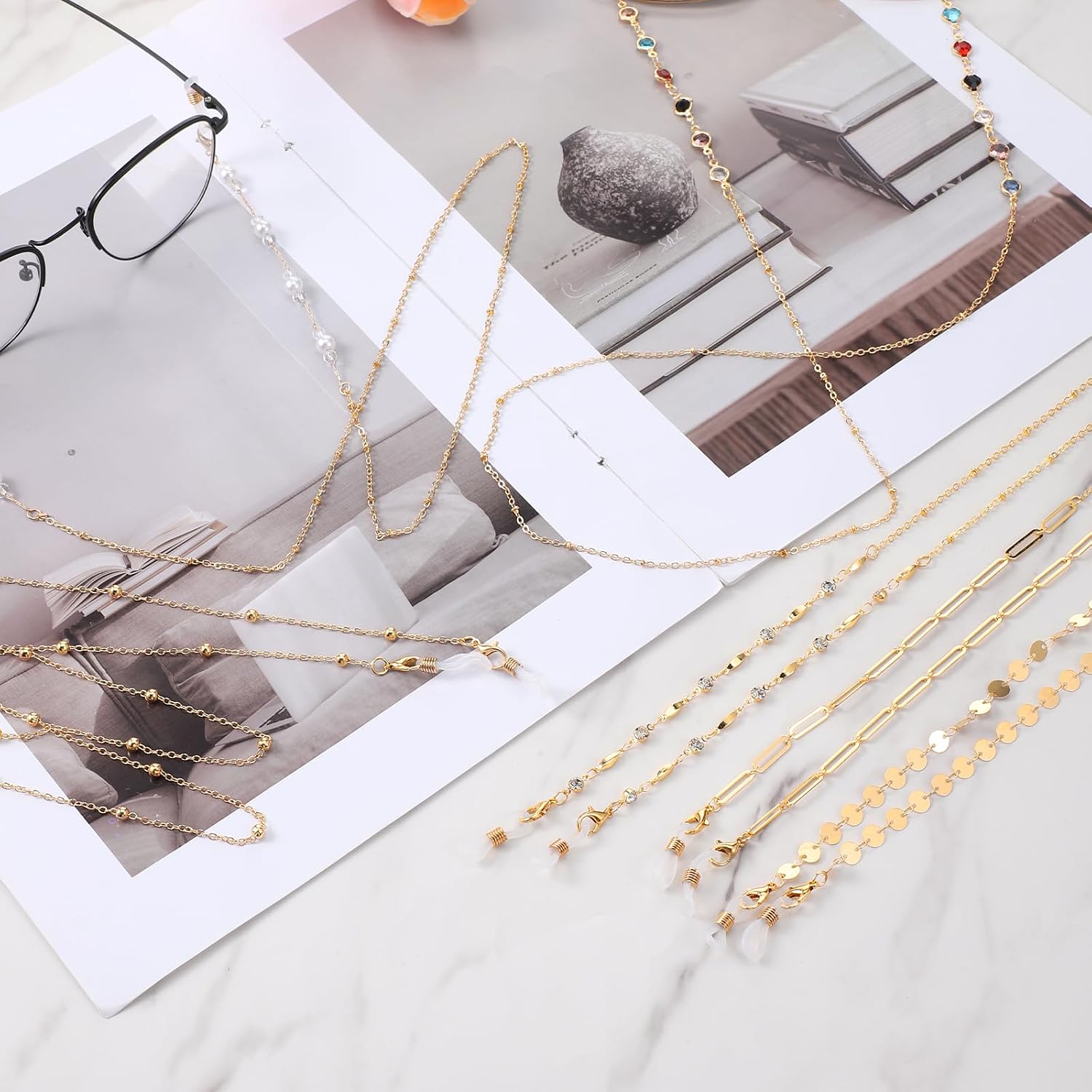 6 Pcs Eye Glass Chains Women, Stylish Beaded Glasses Necklace for Women Sunglasses Chain Lanyard Around Neck Cords with Eyeglass Loop